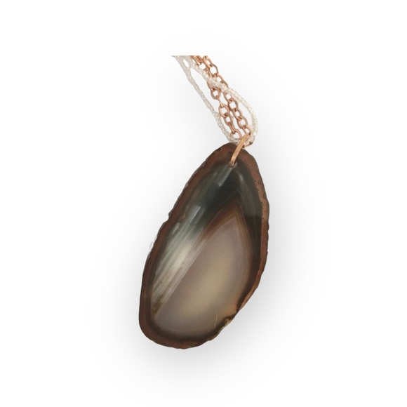 new Robert Rose ✲ Polished Organic Agate Slice Necklace ✲ Rose Gold Link Chain - Picture 10 of 16